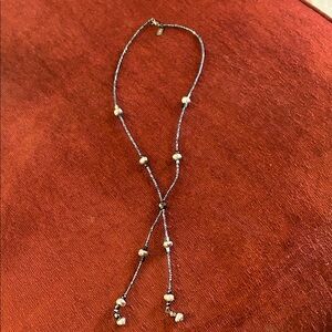 1928 Blue and Silver Lariat tassel Necklace